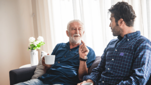 communicating with aging parents about care needs over coffee